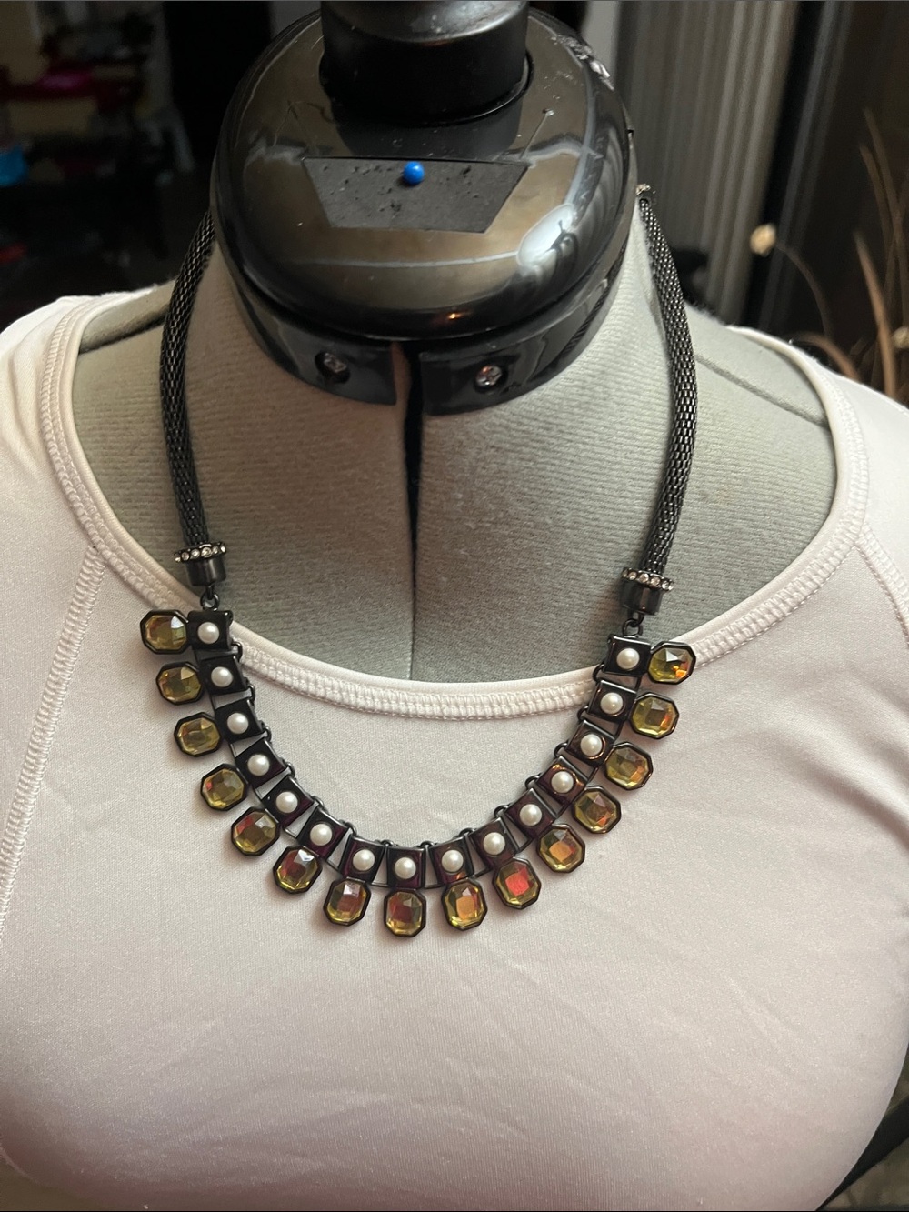 Lia Sophia Amber-Tone Gemstone and Pearl Collar Necklace